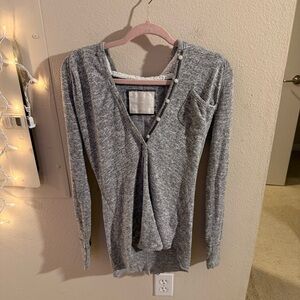 Abercrombie & Fitch Sherpa Lined Hooded Henley Sweater Gray Small